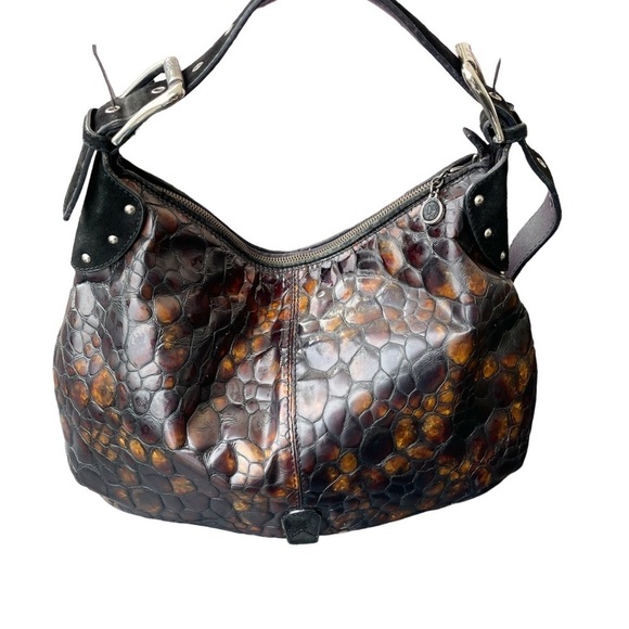 Donald J. Pliner Made In Italy Patent Embossed Croc Hobo Bag - Picture 3 of 16